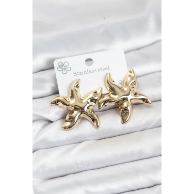 BFS 316L Çelik Gold Renk Yıldız Model Kadın Küpe