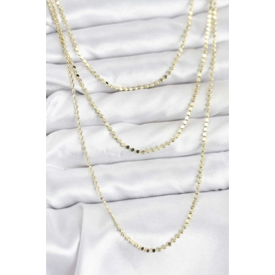 BFS 316L Çelik Zincir Gold Renk Ezme Zincir Model 3lü Kadın Kolye