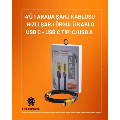 BFS 4ü 1 Arada USB Hızlı Şarj ve Veri Kablosu – 65W Güç, Çoklu Bağlantı, 1.2m