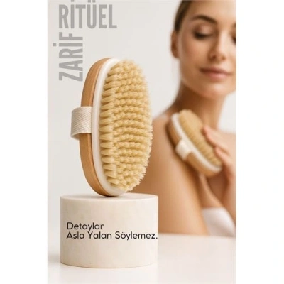 BFS Ahşap Sırt Banyo Fırçası | Doğal At Kılı Vücut Fırçalama | Peeling ve Selülit Masaj