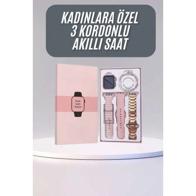BFS Akıllı Saat 3 Kordonlu Ve Aksesuarlı Bayanlar Için Şık Rose renk