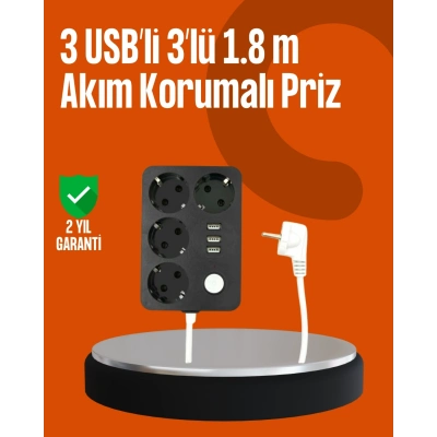 BFS Akım Korumalı 3 USB Portlu 4’lü Priz 4.1A Hızlı Şarj