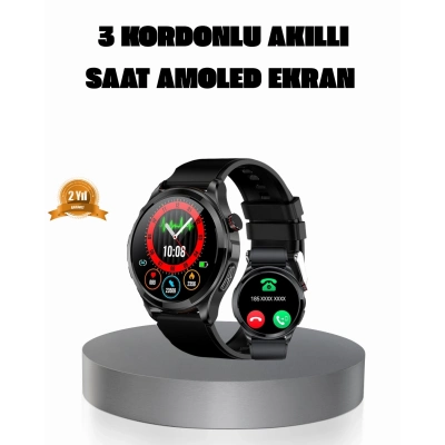 BFS AMOLED Ekranlı Smartwatch – 3 Kordonlu, Kalp Atış & Uyku Takipli Akıllı Saat