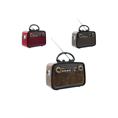 BFS Bluetooth Hoparlör Ahşap Renk Vintage Işıklı Nostaljik Radyo Fm Ahşap Görünümlü