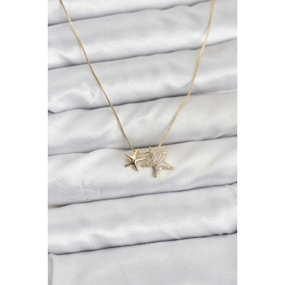 BFS Gold Renk Pirinç Minimal Yıldız Model Kadın Kolye