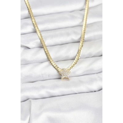 BFS Gold Renk Pirinç Yıldız Zirkon Taşlı Kadın Kolye