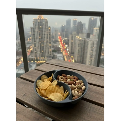 BFS Gri Çerezlik Kase Seti Modern Bölmeli Sunum Tasarımı