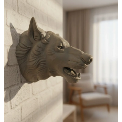 BFS Gri Kurt Duvar Biblosu Güçlü Detaylı Dekoratif Tasarım 25x19 cm