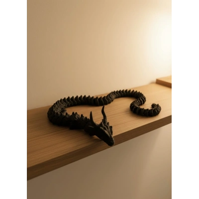 BFS Hareketli Siyah Ejderha Figür Uzun Gövdeli Fantastik Masa ve Raf Dekoru