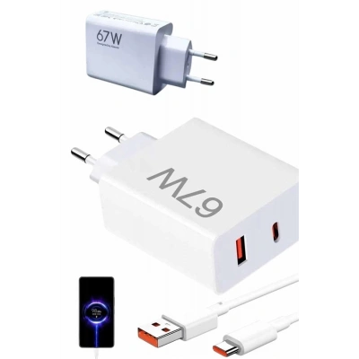 BFS Hızlı Şarj Aleti Adaptörü Kablo Seti 67W Uzun Ömürlü Beyaz