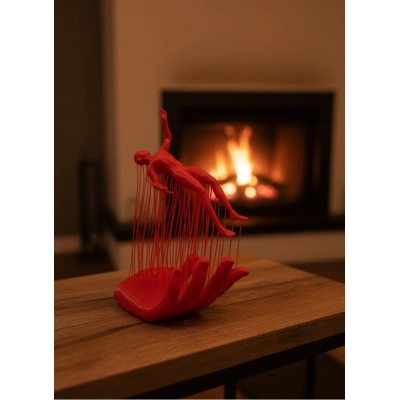 BFS Kırmızı El ve İnsan Figürü Dekoratif Biblo Salon Ofis Raf ve Konsol Üstü İçin 12x18 cm