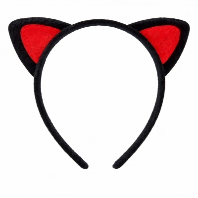 BFS Kırmızı Kedi Kulaklı Sevimli Peluş Taç – Çocuk Parti & Kostüm Tacı