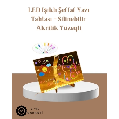 BFS LED Aydınlatmalı Şeffaf Mesaj Tahtası – 30x20 cm, Neon Etkili Yazılar İçin Tasarlandı
