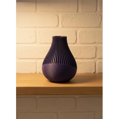 BFS Mor Çizgili Dekoratif Vazo 11 cm Modern Tasarım Aksesuar