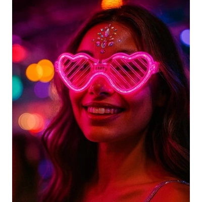 BFS Pembe LED Işıklı Kalp Gözlük – 3 Modlu Parti &
