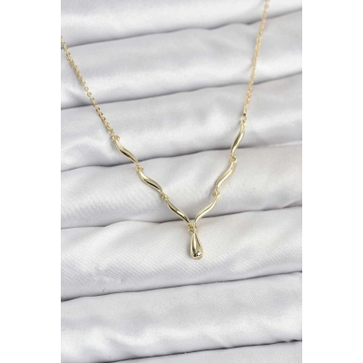 BFS Pirinç Gold Renk Damla Model Kadın Kolye