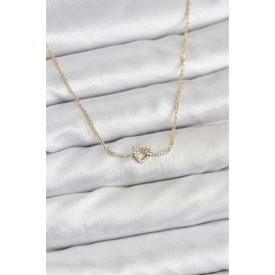 BFS Pirinç Gold Renk Düğüm Kalp Model Kadın Kolye