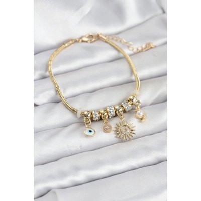 BFS Pirinç Gold Renk Güneş Charmlı Kadın Bileklik