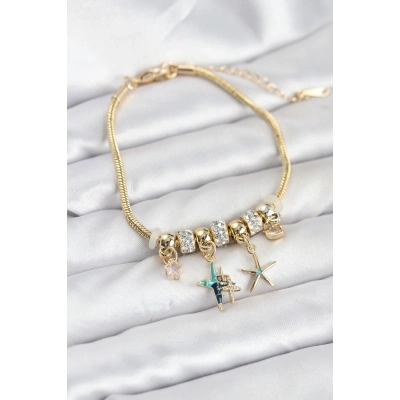 BFS Pirinç Gold Renk Yıldız Model Charmlı Kadın Bileklik