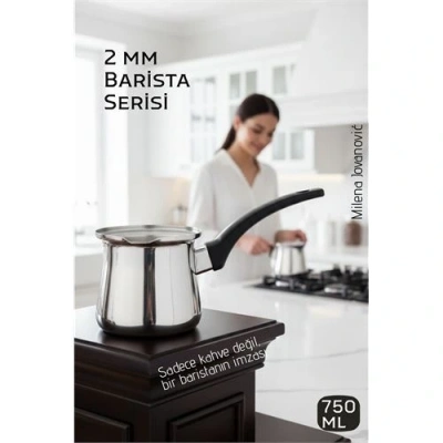 BFS Premium 304 Paslanmaz Çelik Cezve 750 ml Profesyonel Barista Serisi, Isıya Dayanıklı Sap