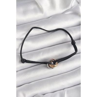 BFS Siyah Renk İpli Asansörlü Mix Renk Çelik Halka Model Kadın Bileklik