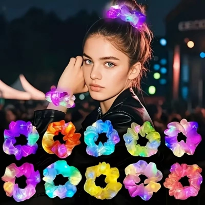 BFS Soft Mavi Renk Led Işıklı Lastikli Saç Tokası - 3 Modlu Festival & Parti Saç Tokası