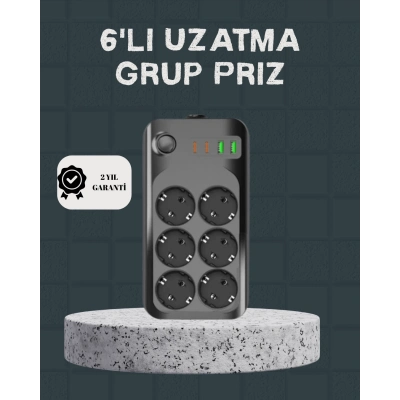 BFS Termal Akım Korumalı 6’lı Uzatma Priz USB Type-C Hızlı Şarj 2500W