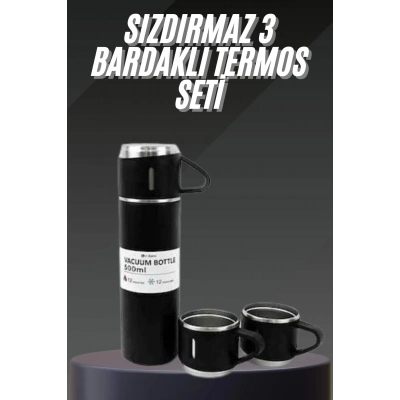 BFS Termos Seti Paslanmaz Çelik 3 Bardaklı Vakumlu Termos Set 500 Ml 12 Saate Kadar Isı Koruma
