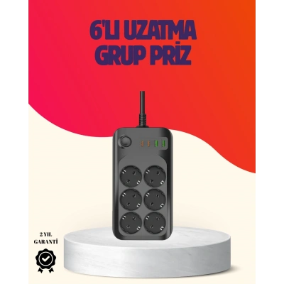 BFS USB Type-C Destekli Termal Korumalı 6’lı Uzatma Priz 10A 2m