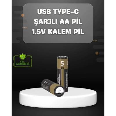 BFS USB Type-C Girişli Şarjlı AA Lityum Pil | 1.5V Sabit Çıkış | 3200mWh (2li Paket)