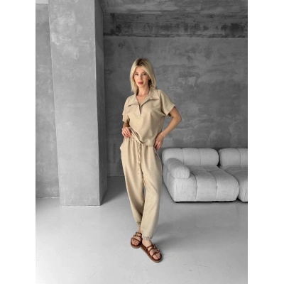 Bluz şalvar takım bej s255841