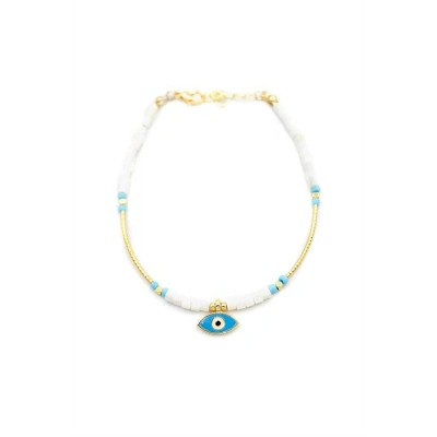 Boncuklu Göz Halhal - Beyaz