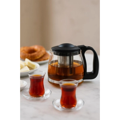 Cam Demlik 1250 ml Siyah Kapaklı