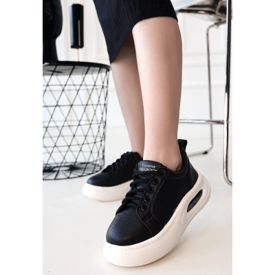 Chris Siyah Cilt Bağcıklı Spor Ayakkabı