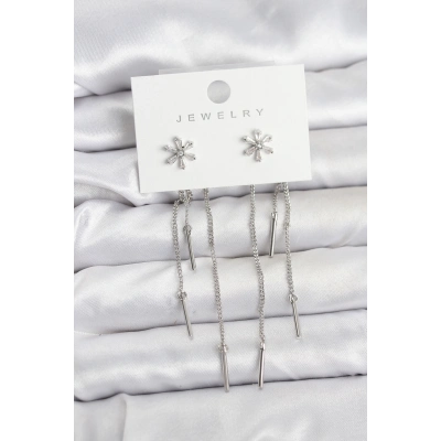 Çiçek Model Gümüş Pirinç Sallantılı Kadın Küpe