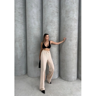 Çımalı keten pantolon