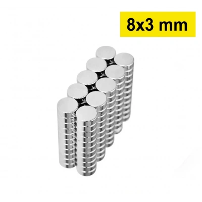 ÇOK SATAN 100 Adet 8x3mm Yuvarlak Neodyum Mıknatıs Güçlü Nikel Kaplamalı Kaliteli Dayanıklı Magnet
