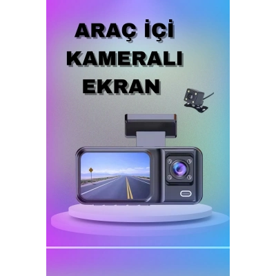 ÇOK SATAN 1080P 3 Lensli WİFİ Araç İçi Kameralı Ekran DVR Kaydedici Gece Görüşlü