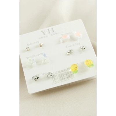 ÇOK SATAN 12 Adet Karışık Metal Taşlı Küpe