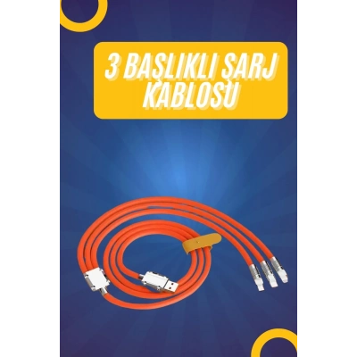ÇOK SATAN 120W Silikon Metal Uçlu LED Işıklı 3 In1 Şarj Kablosu 1.2m