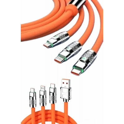 ÇOK SATAN 120W Silikon Metal Uçlu LED Işıklı 3 In1 Şarj Kablosu 1.2m