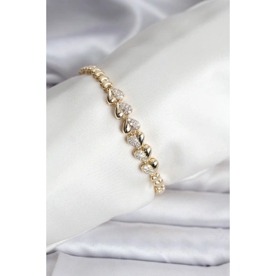 14K Gold Renk Kaplama Kalp Model CM Kadın Bileklik