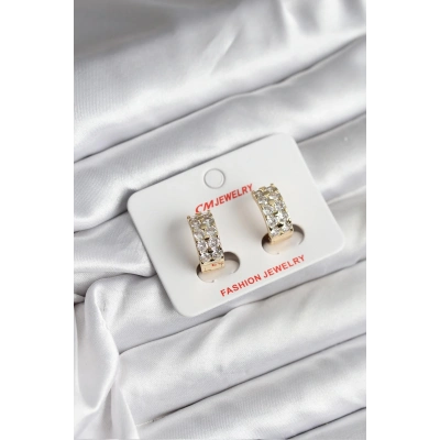 14K Gold Renk Kaplama Zirkon Taşlı CM Kadın Küpe