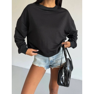 2 iplik bisiklet yaka sweat siyah f2339