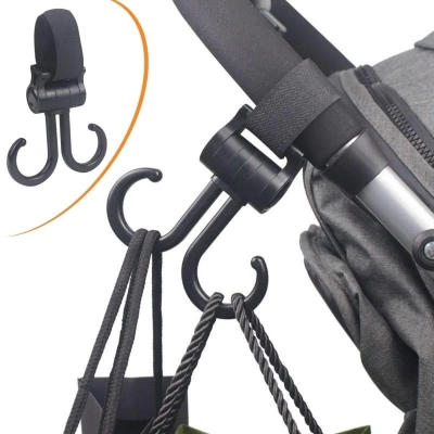 ÇOK SATAN 2 Kancalı Askı Bebek Arabasına Uyumlu Cırtlı  Eşya Taşıma Aparatı 360 Derece Dönebilen Plastik Kanca