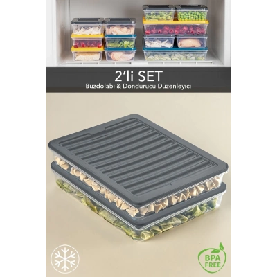 ÇOK SATAN 2li Saklama Kabı , Mikrodalga Uyumlu Erzak Saklama Kabı Antrasit 2 X 2400 ml