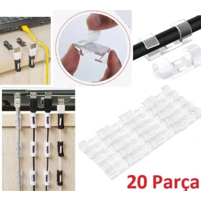 ÇOK SATAN 20li Yapışkanlı Kablo Sabitleyici Şeffaf Klips