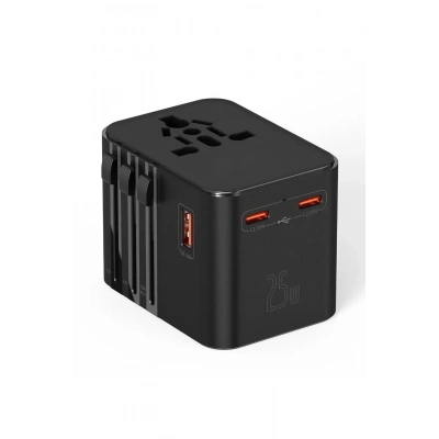 ÇOK SATAN 25w Evrensel Seyahat Adaptörü, Eu/us/uk/au Priz Dönüştürücü, 1x Usb, 2x Type-c Hızlı Şarj