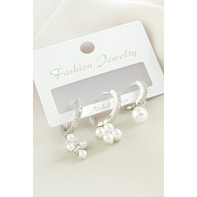 ÇOK SATAN 3 Adet Çiçek İnci Zirkon Taşlı Küpe