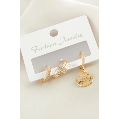 ÇOK SATAN 3 Adet Çiçek Zirkon Taşlı Küpe